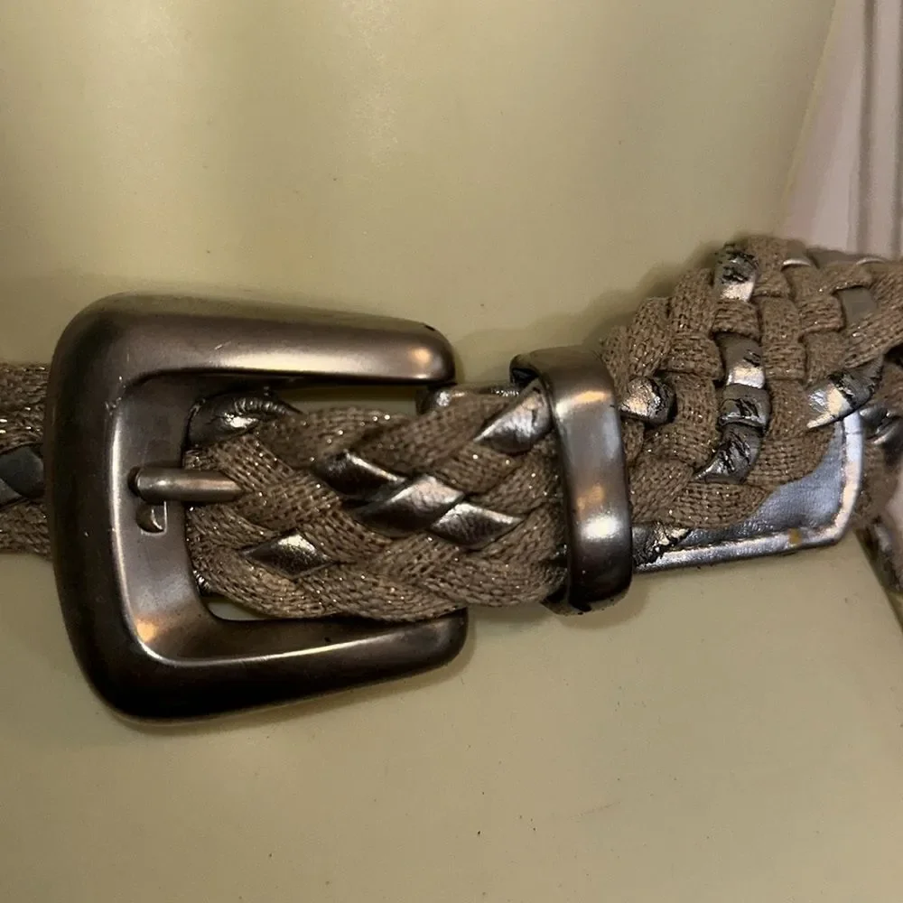 Vintage 80s/90s Sandy Duftler silver &‎ sparkly gold woven belt